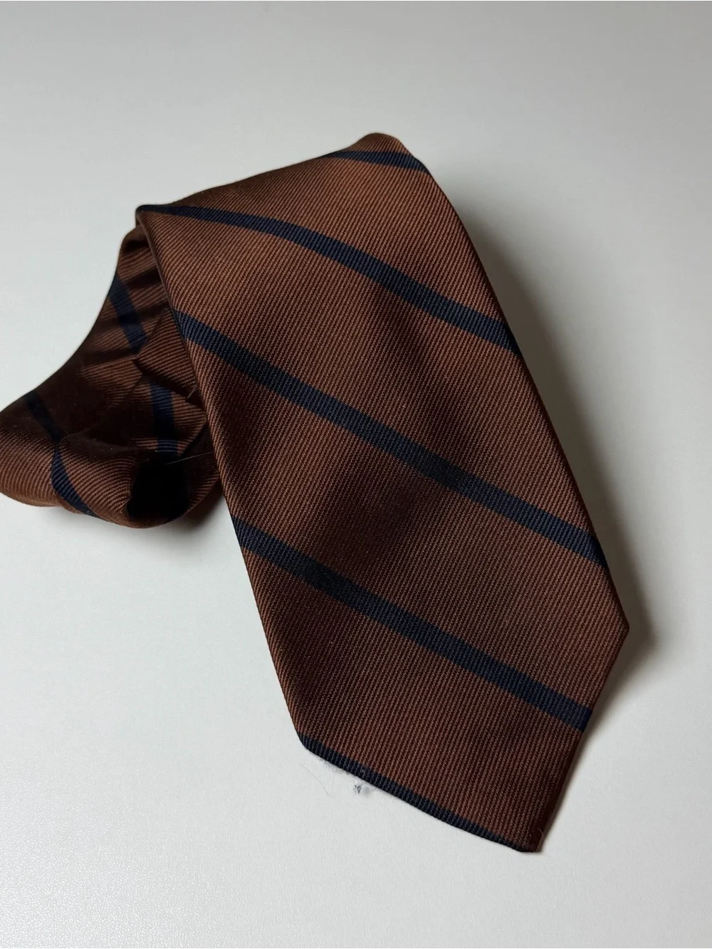 Roderick St. John’s USA Repp Tie Trad Ivy Brown Stripe with Navy Accents Classic